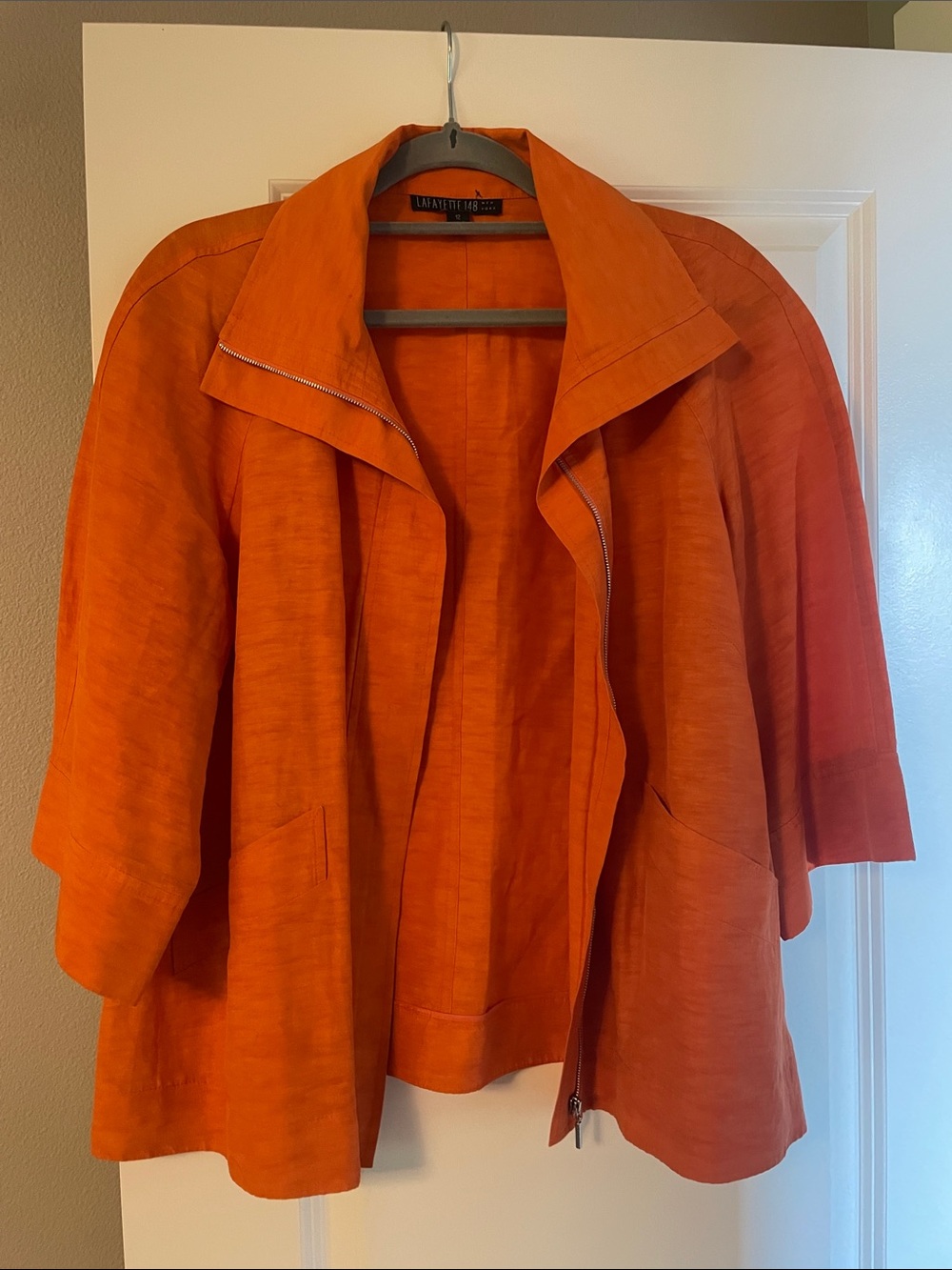 Lafayette 148 New York Vibrant Orange Open-Front Linen Jacket